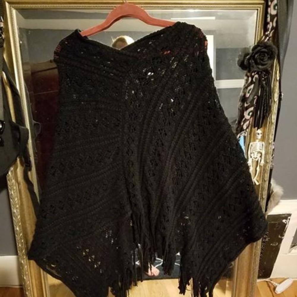 black knit sweater shawl poncho
